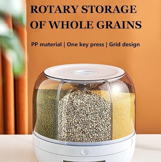 6-Grid Rotating Food Dispenser - Rice Bucket Storage Tank
