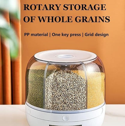 6-Grid Rotating Food Dispenser - Rice Bucket Storage Tank