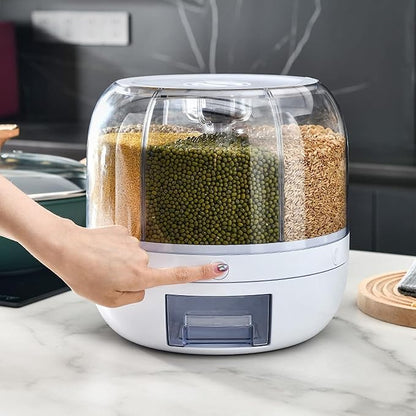 6-Grid Rotating Food Dispenser - Rice Bucket Storage Tank